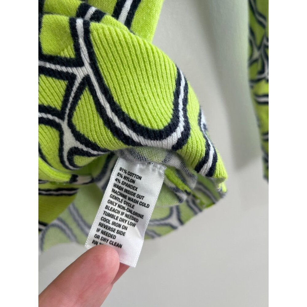 Crown & Ivy Cardigan Sweater Womens M Lime Green Print Lightweight - Picture 4 of 7